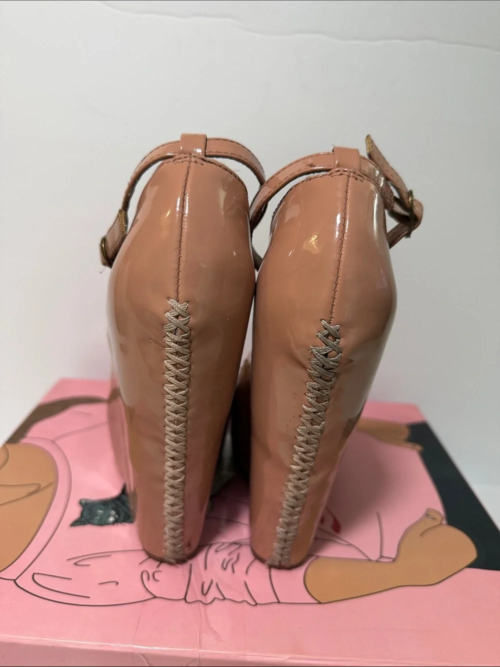 Jeffrey Campbell - Nude Patent Platform Wedge Pumps with Ankle Strap